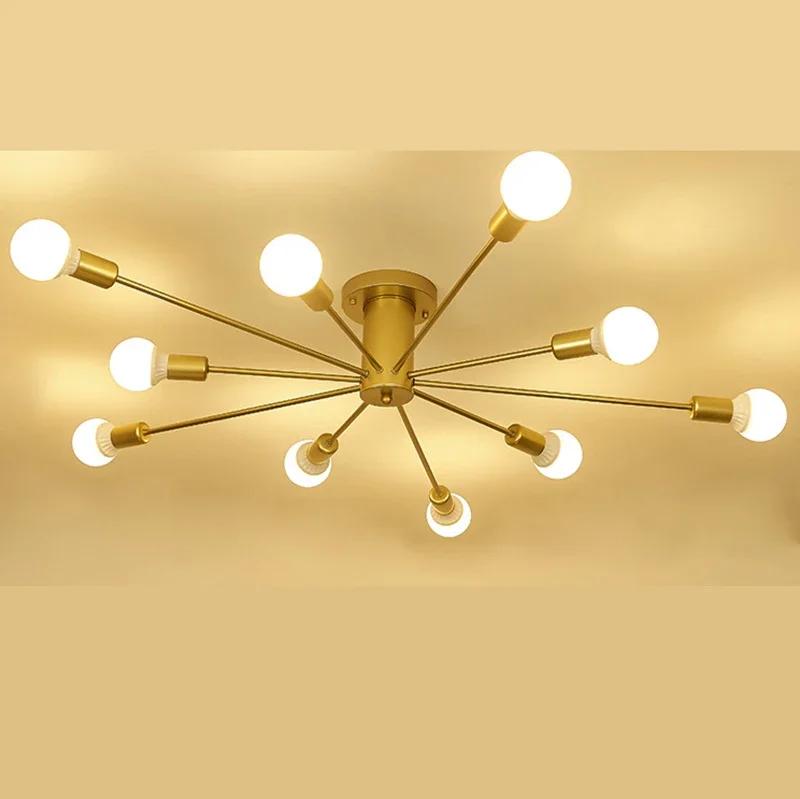 

Потолочный светильник Nordic с несколькими головками, железная краска, золотая гостиная, простые креативные линейные лампы для спальни, производитель светодиодных комнатных ламп No light bulb