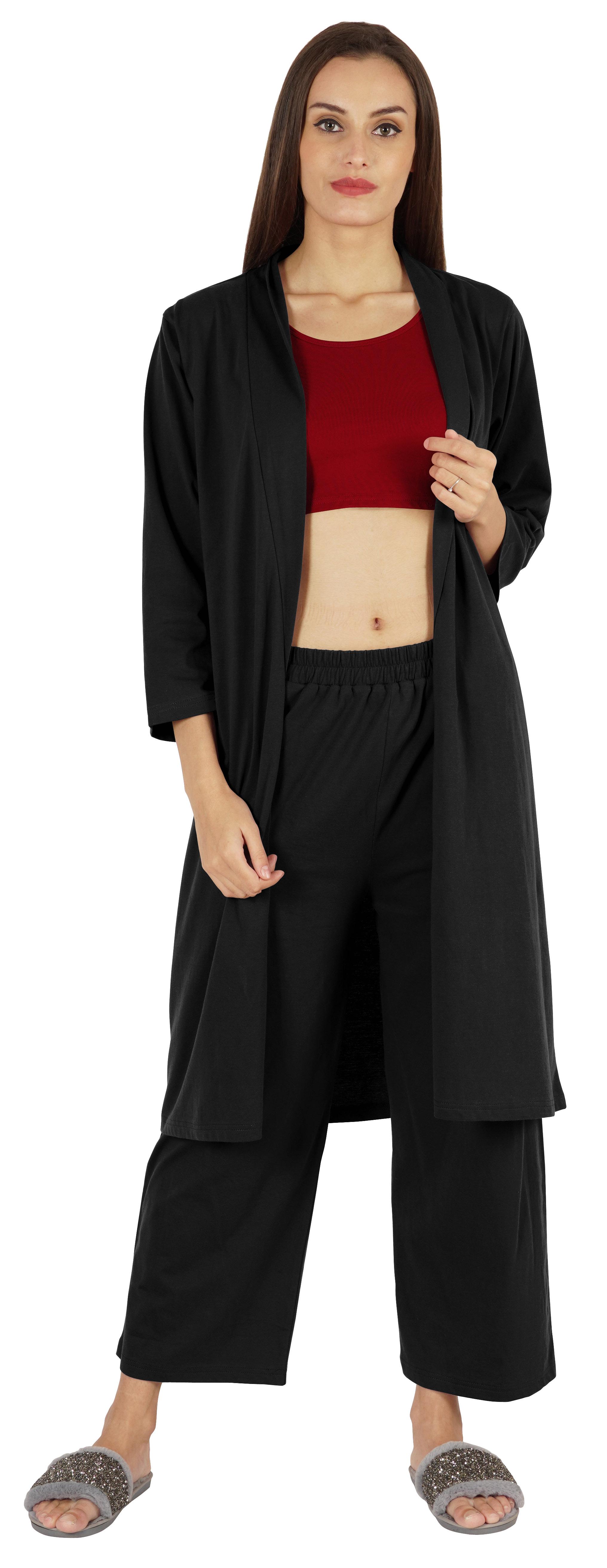 

Жіночий комплект нічного одягу Inkmeso з 3 предметів укороченою майкою вільні штани та спереду з відкритими плечима XXL малиновий