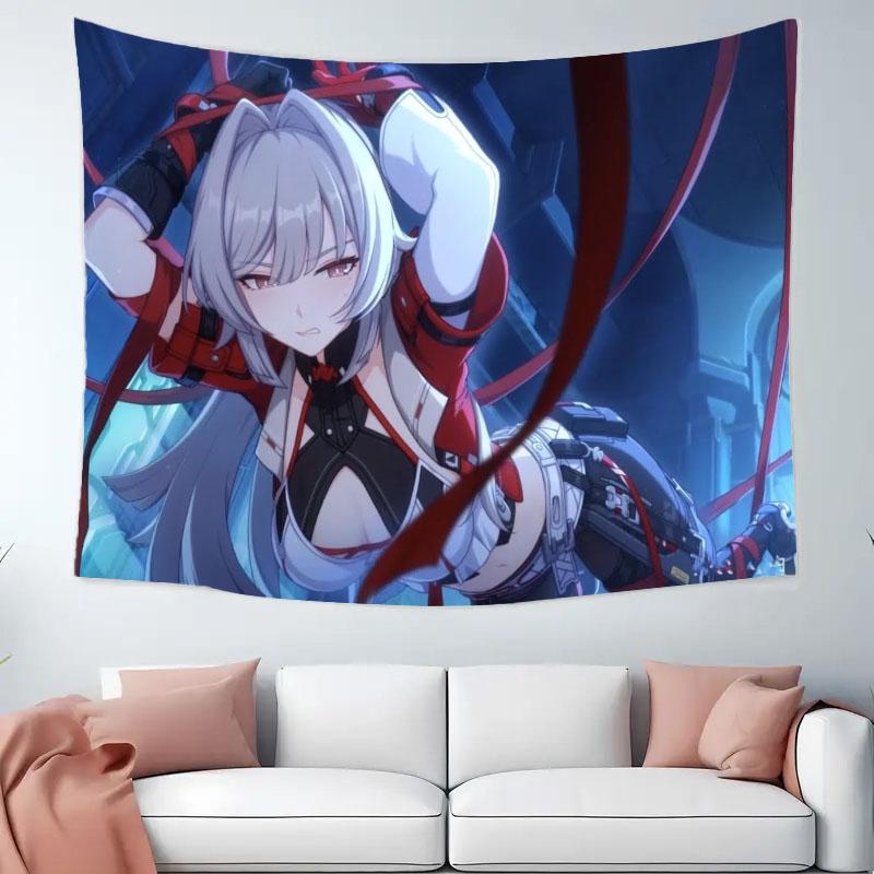 Anime Game Honkai Impact 3 Printed Tapestry Tarot Card Hippie Wall Hanging Warm Room Banner Dormitory Bedroom Decoration