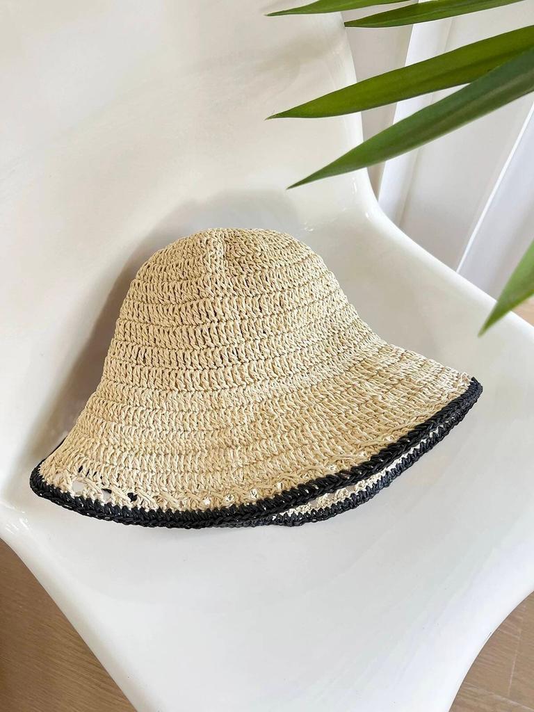 Summer new straw big eaves bucket hat women hollow straw hat travel vacation seaside basin hat