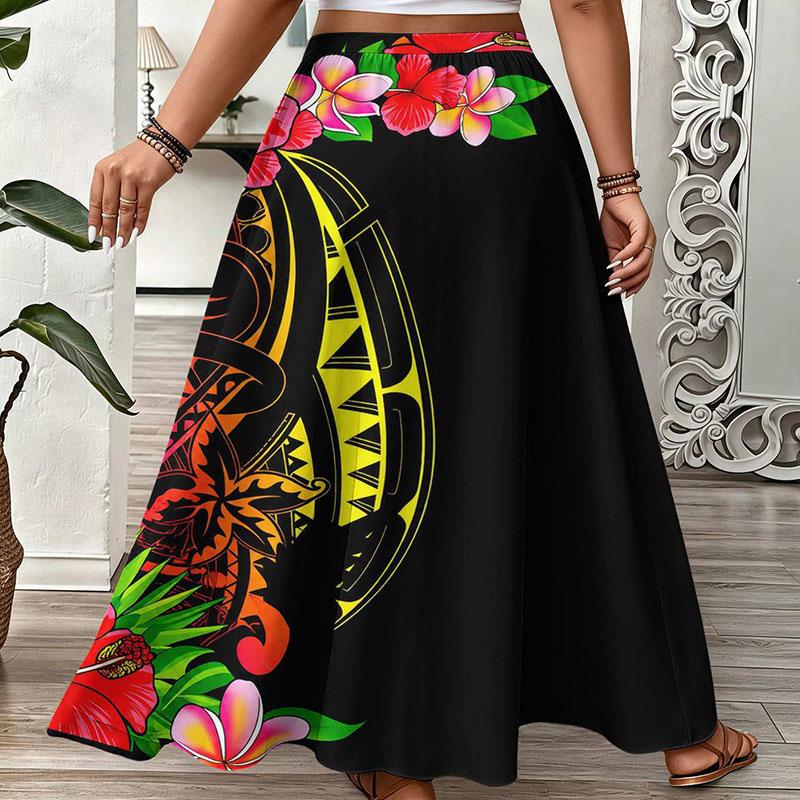 Vintage Floral Maxi Skirt Women High Waist A-Line Boho Resort Flowy Long Skirt
