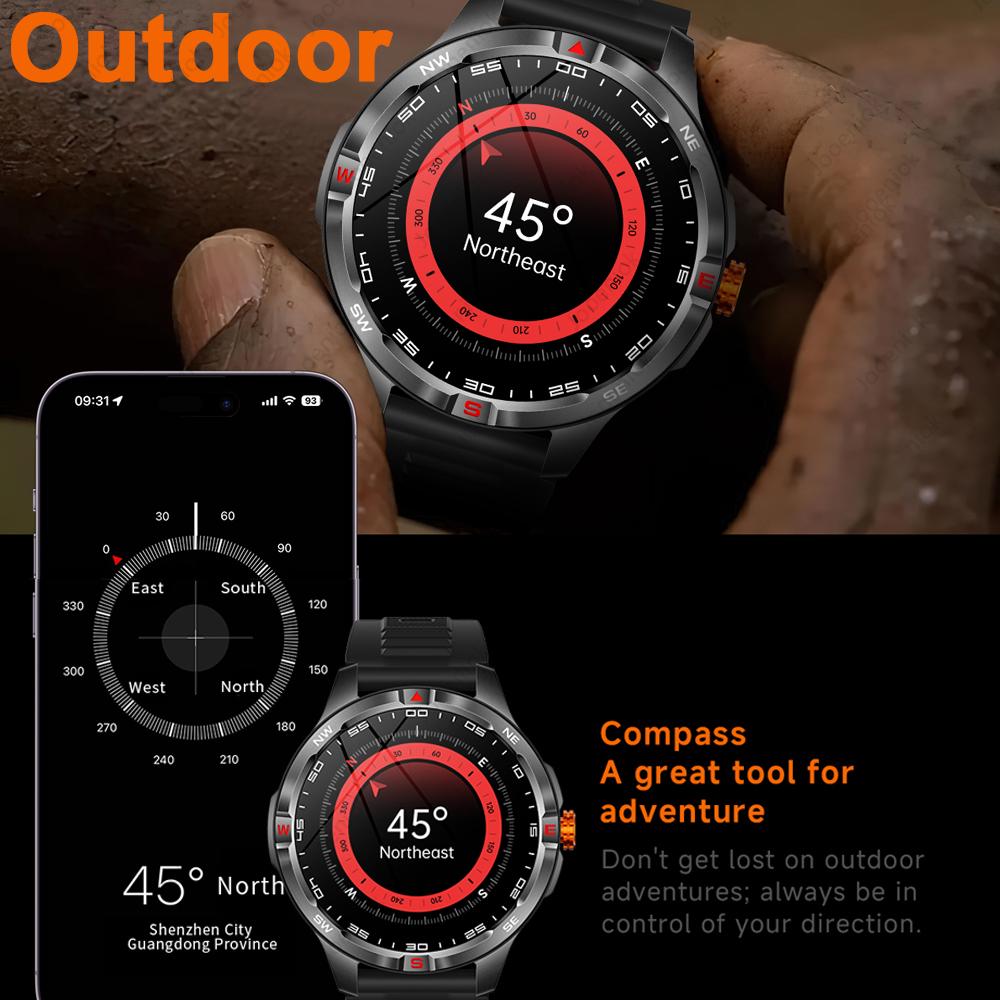 Sports Smart Watch Men Compass 1000mAh Large Battery Bluetooth Call 1.46 Inch Health Monitoring Waterproof Smartwatch  New
