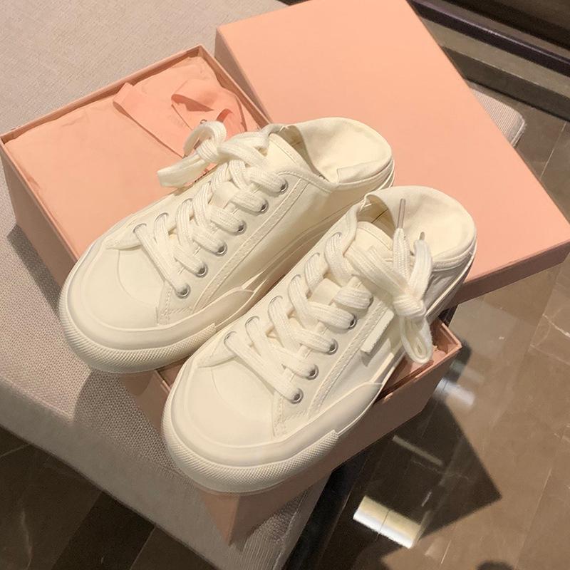 Grape mother studiolee~ 2025 new autumn small round head can be stepped on heel lace-up low-top casual style canvas shoes women