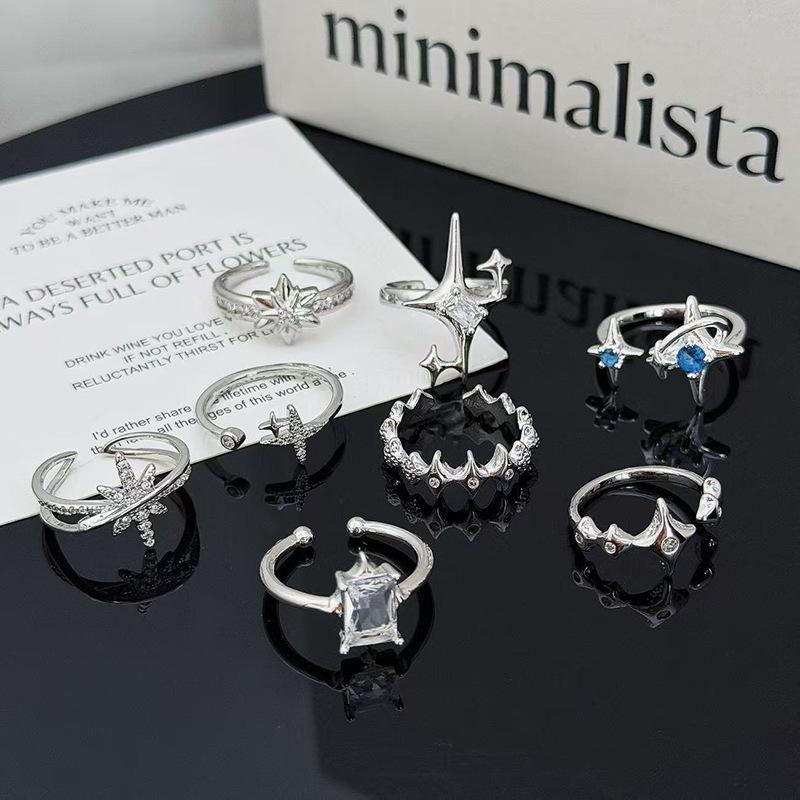 Super Flash Zirkon Hexagramm Ring Öffnung Verstellbar Exquisiter Ring Temperament Hochklassige Frauen