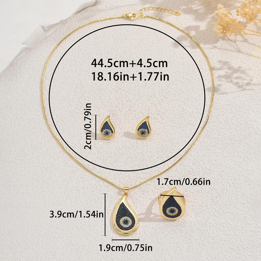 Popular Women's Earrings Necklace Set Personality Demon's Eye Hip Hop Design Ring Versatile High Long Item