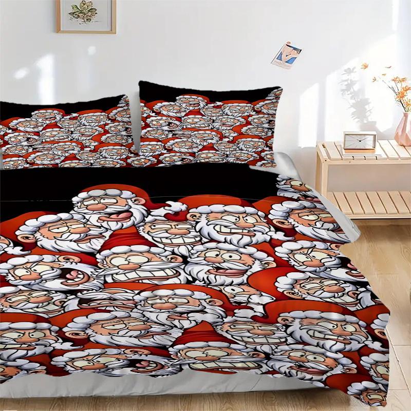 3pcs Christmas Santa Claus Bedding Set, Includes One Quilt Cover and Two Pillowcases (No Core), Festive Gift for Bedroom Decor