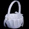 White Satin Beaded Wedding Flower Girl Basket Bowknot Decor