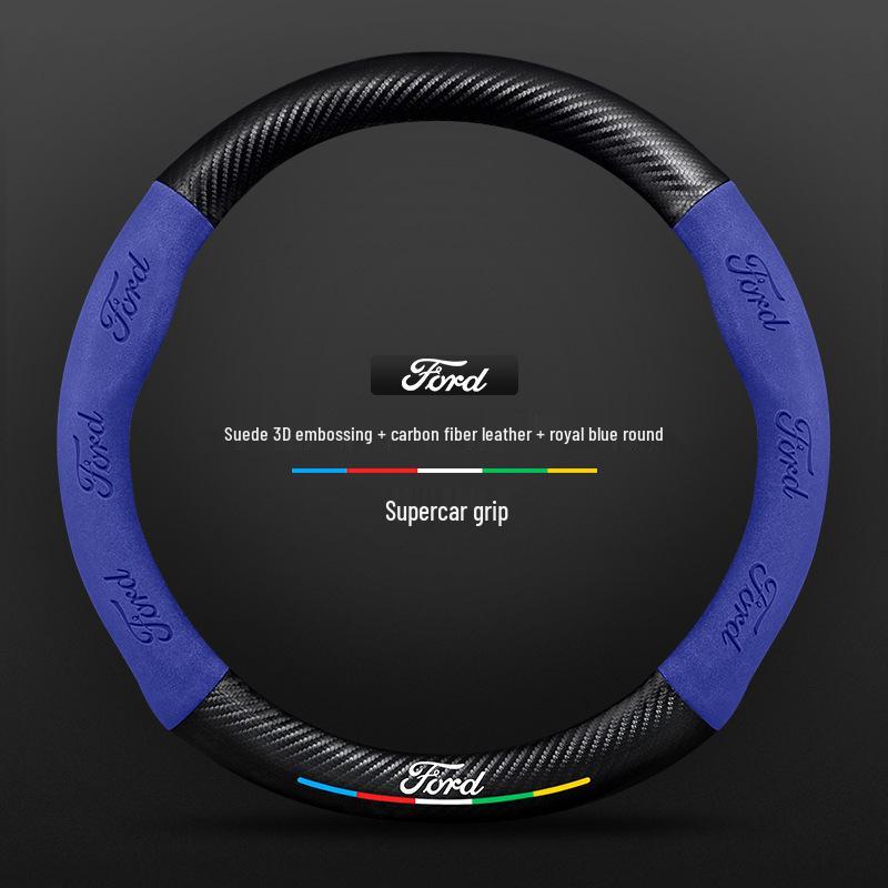 Genuine Leather Suede Carbon Fiber Steering Wheel Cover for JMC Ford Territory 2019-2021, Universal All-Season Model
