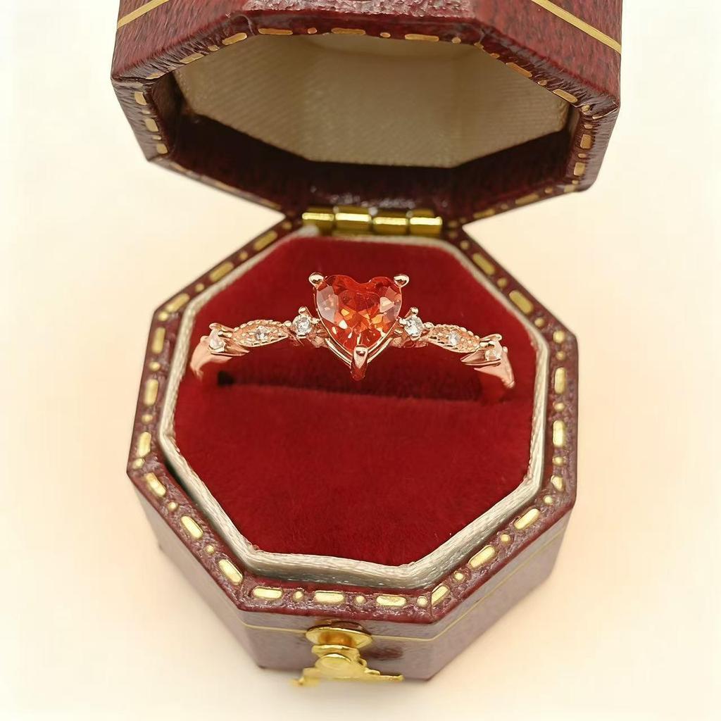 Yintai Imperial Concubine Rose Gold Heart-Shaped Red Zircon Ring: Luxurious Niche Design for Women