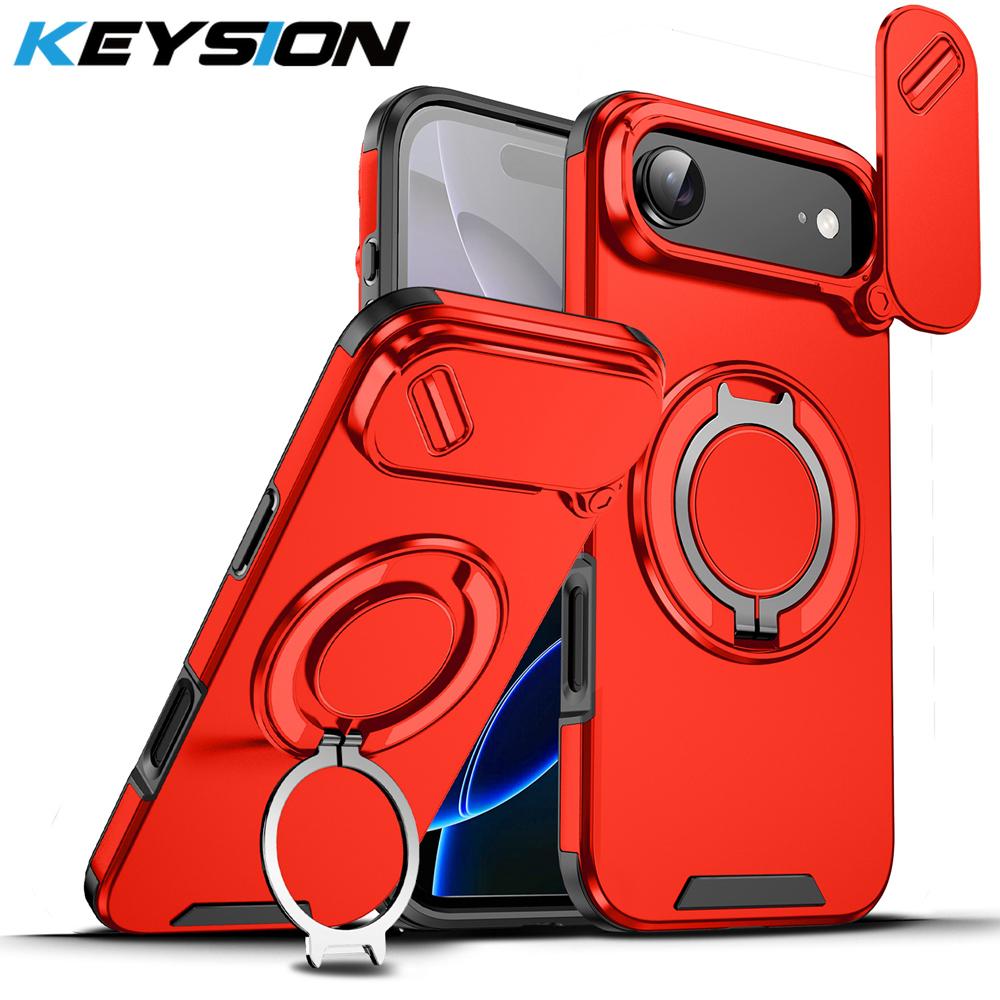 

KEYSION Чехол для телефона с вращающимся на 360° кольцом-подставкой для iPhone Air, силикон+ПК, с защитой камеры-слайдером, магнитная противоударная задняя крышка for iPhone Air красный