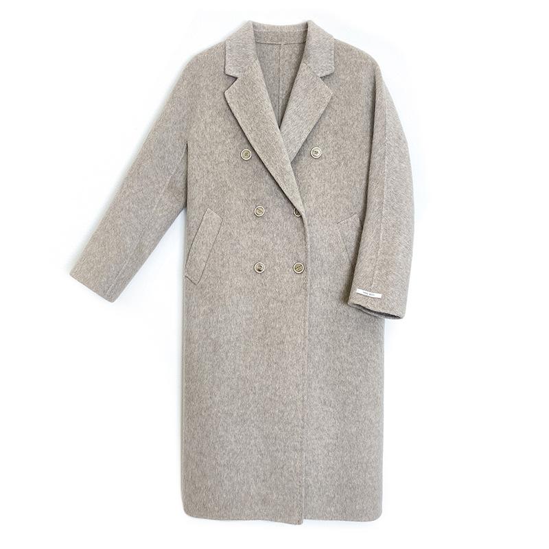 Q504 high-end Albaka camel wool double-sided hand-sewn coat women's, loose and thin quality woolen coat