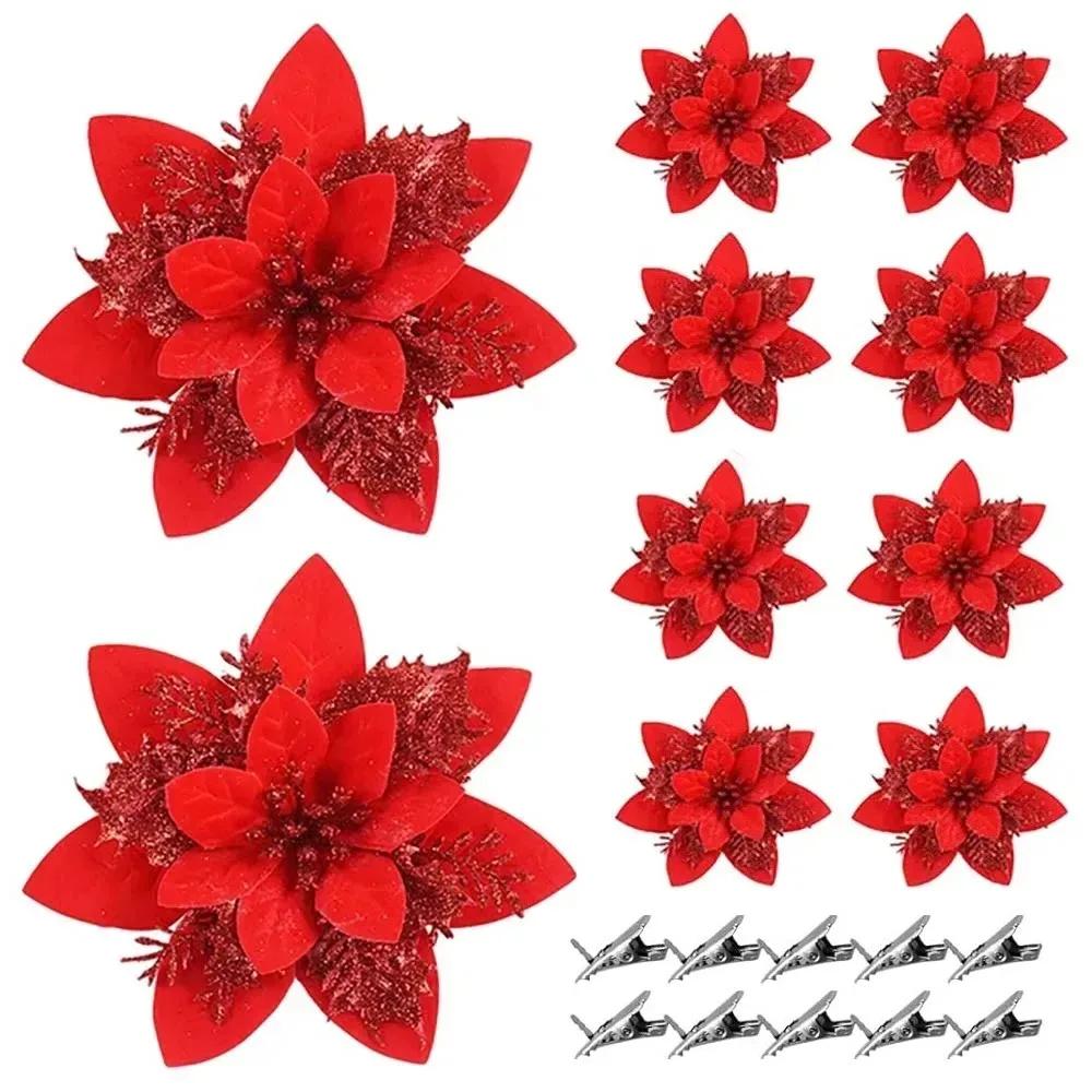 Handmade Artificial Christmas Flowers Shiny DIY Simulated Christmas Flower Multi-color Christmas Tree Accessories Event Layout