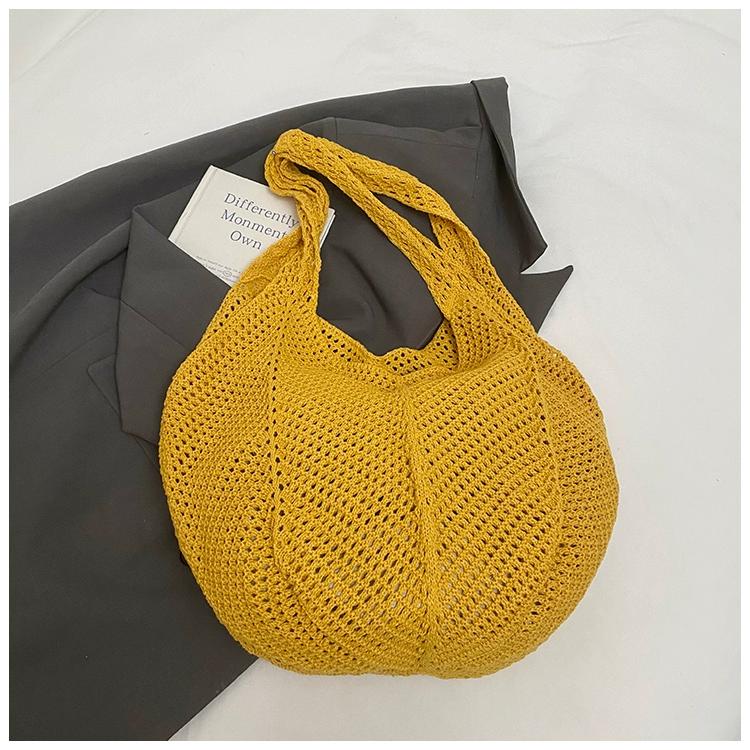 

Корейская шикарная вязаная сумка, сетчатая сумка, женская летняя пляжная сумка для отдыха на море, ручная работа, полая сумка через плечо, большая сумка жёлтый