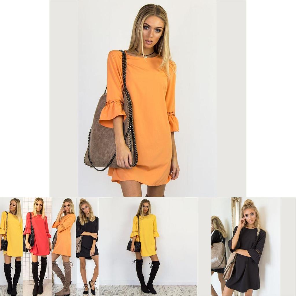 Stylish Autumn Candy Color Lace Stitching Dress With Casual Mid Sleeve Design