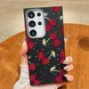 Cute Cherry Pattern TPU Leather Texture Slim Magnetic Case For Samsung S25 Ultra S24 FE S23 S22 S21 Wireless Charge Matte Shockproof Soft Phone Cover