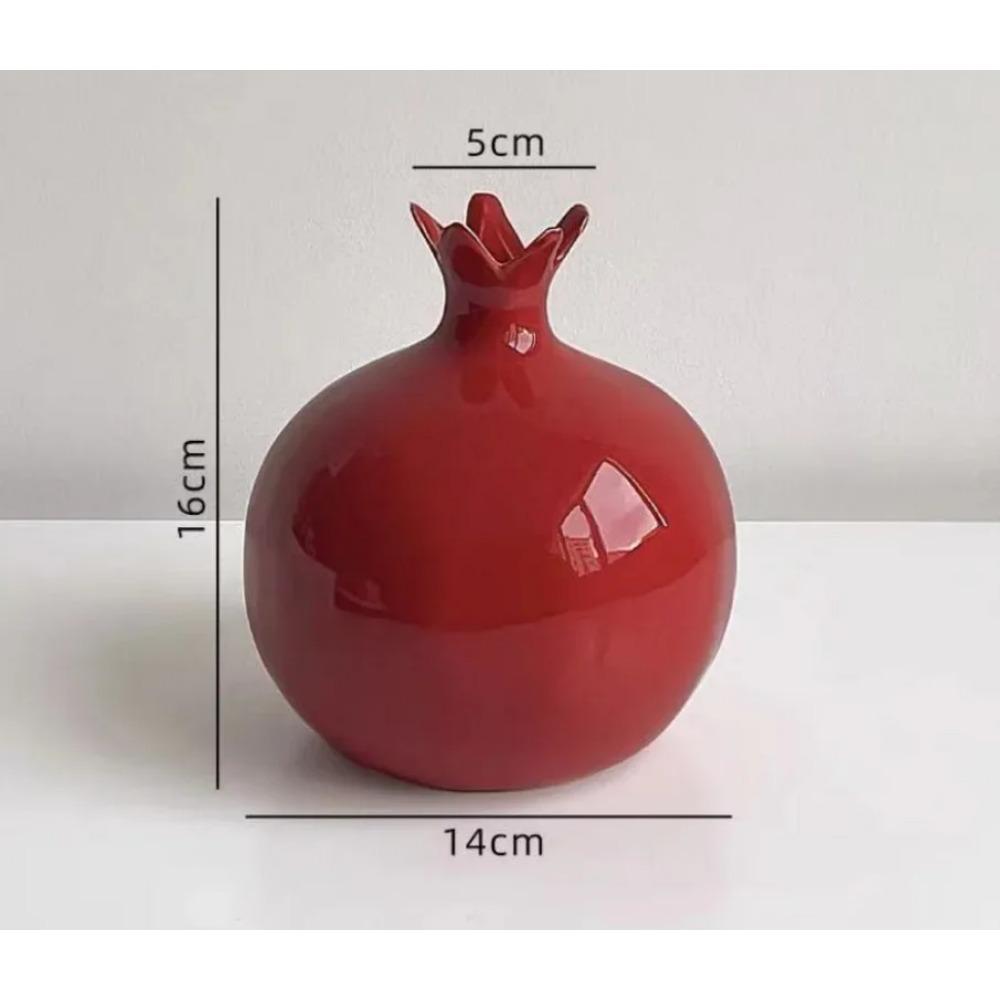 Handmade Ceramic Red Pomegranate Vase Flower Arranger Pomegranate Fruit Ornament Set Chinese Home Decor