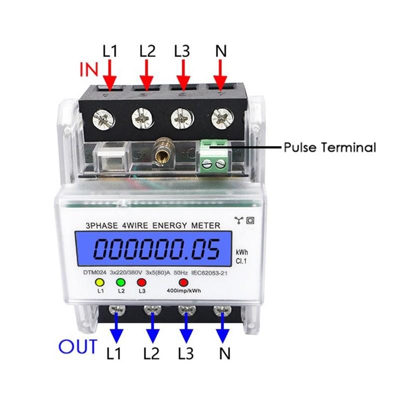 220/380V 3-Phasen 4-Leiter Energiezähler 5-80A Energieverbrauch kWh-Zähler DIN-Schienenmontage Digitaler Stromzähler