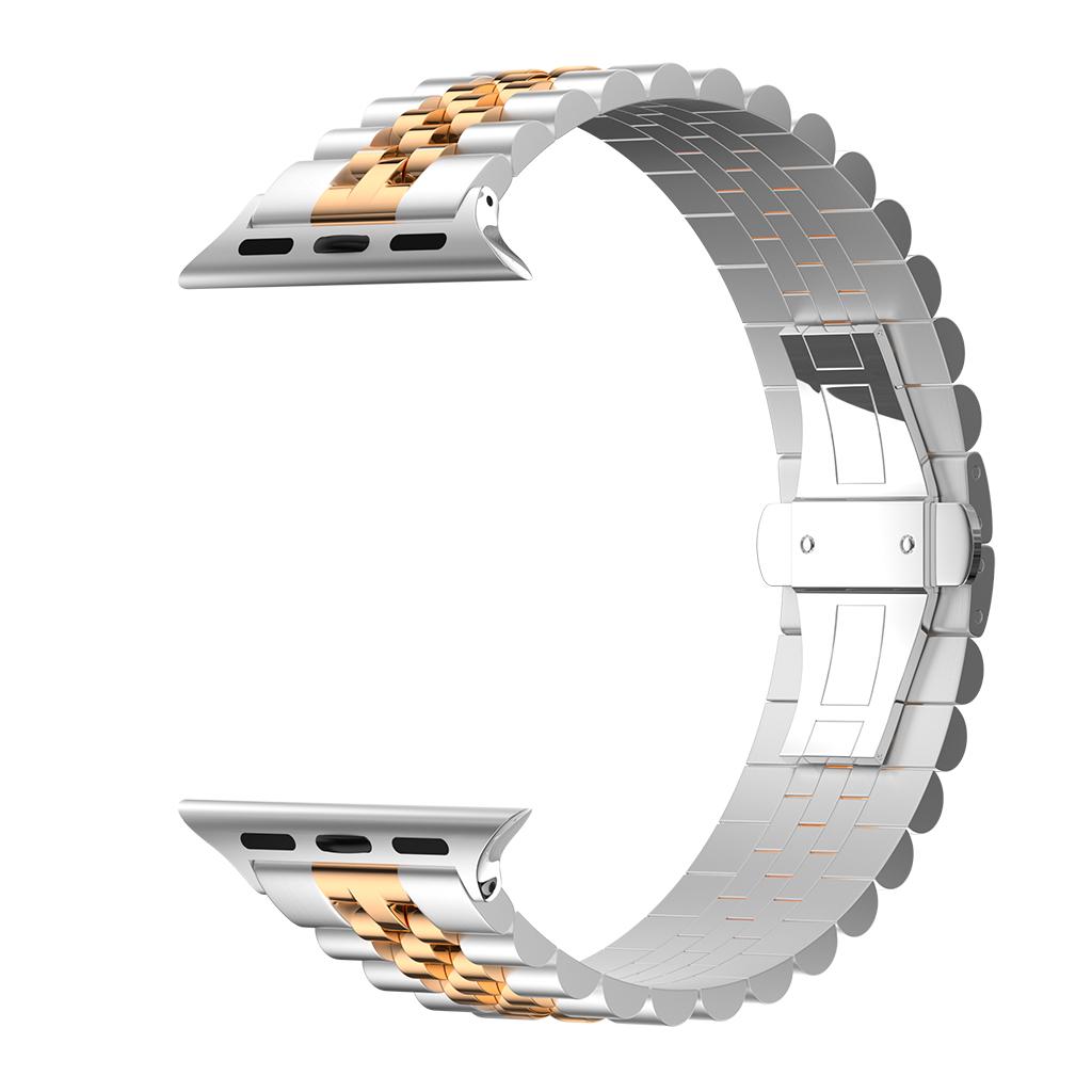 Keepwin 304 Stainless Steel Butterfly Buckle 5 Replacement Adjustable Bracelet Watch Band for Apple IWatch 9 8 Ultra 7 6 5 4 3