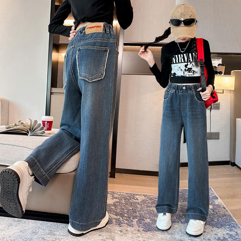 

Модные брюки для девочек весна/осень 2025 - Детские стильные джинсы узкого и широкого кроя 150 cm синий