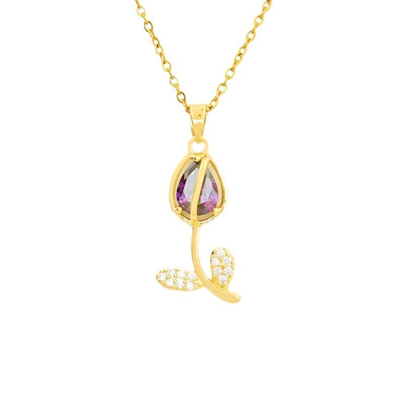 Necklace - Cat's Eye Quartz Tulip Necklace - Unique Design - Versatile and Sophisticated - Suitable for All Seasons - Autumn/Winter