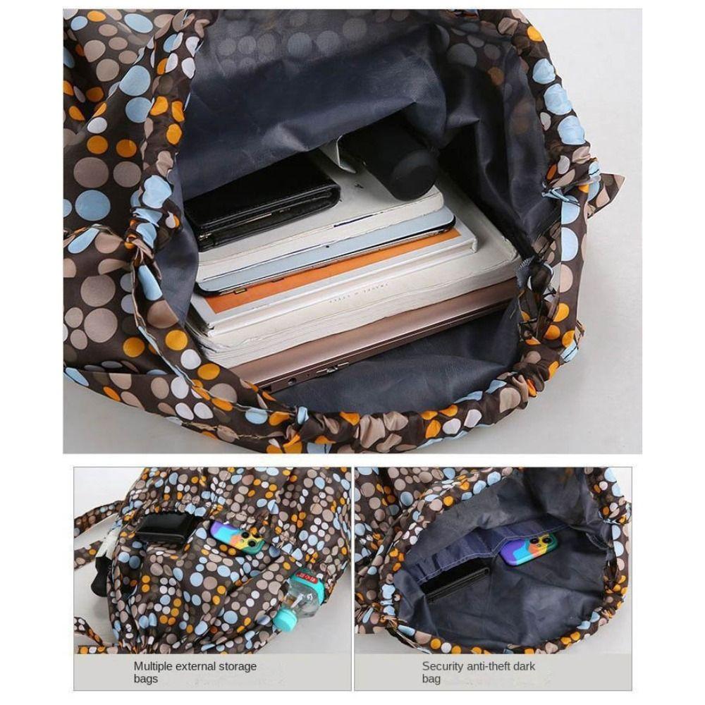 Versatile Floral Printed Drawstring Bag Waterproof Large Capacity Backpacks Sports Fold Portable Shopping Bag Teenage Girls
