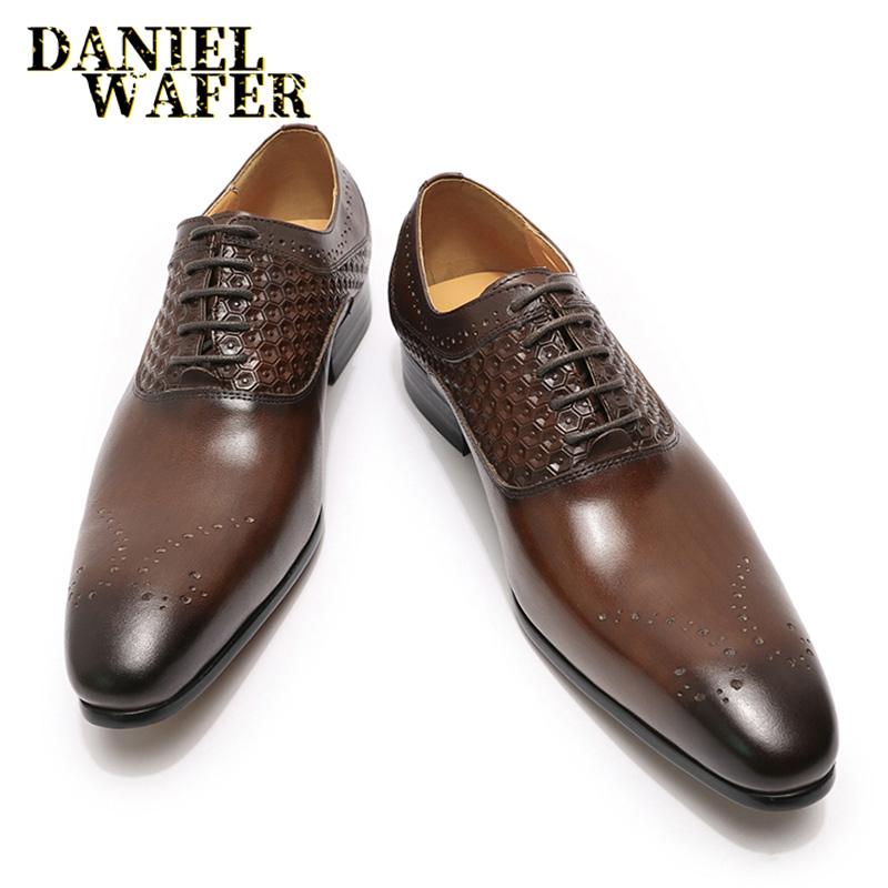 Fashion Men's Formal Oxford Brogue Shoes, Pointed Toe, Lace Up, Genuine Leather, Office, Wedding, Luxury Brand, Fashion