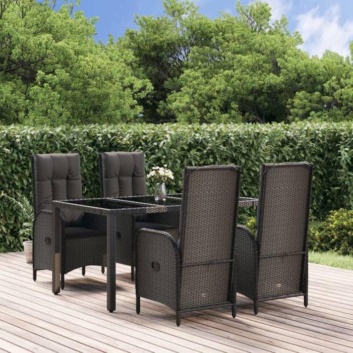 VidaXL Garden Dining Set Cushions 5pcs Black Wicker, Dining Set, Dining Set 3185055