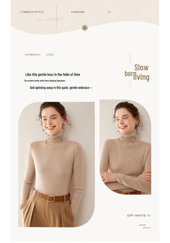 Women's Fine Wool Cashmere Turtleneck Sweater - Autumn/Winter 2025 Collection, Slim Fit Korean Style Knitwear
