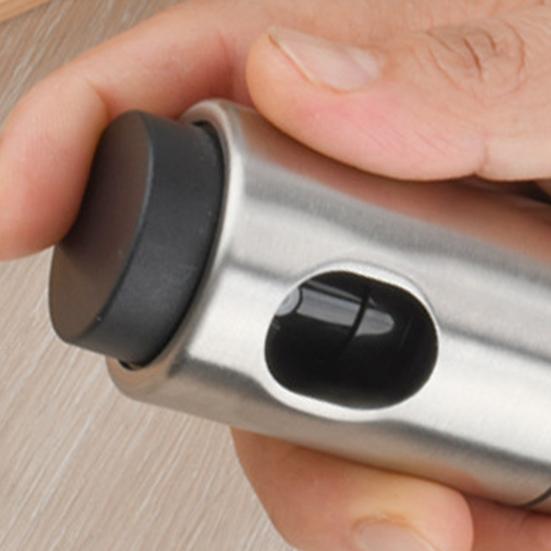 Kitchen Oil Spray Bottle Stainless Steel with Scale Mark, 100ml Press Type Atomized Precise Control Tool Dispenser for BBQ Baking, Rust Resistant Fine