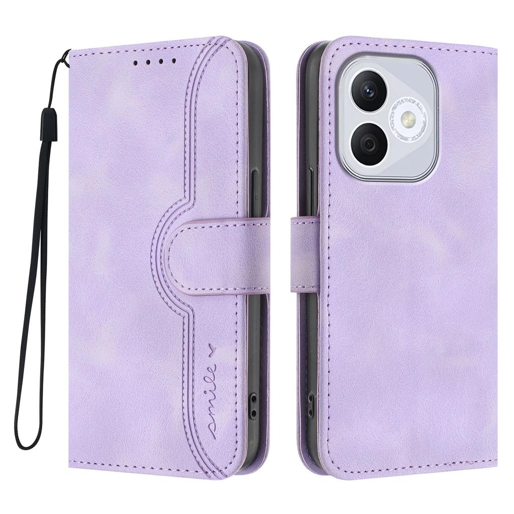 For Honor 400 Lite Leather Case Wallet Stand Smile Imprinted Phone Cover with Strap