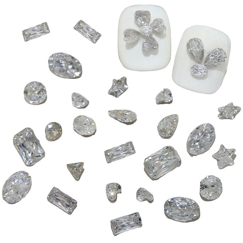 Multifaceted White Zircon Nail Ornaments - Super Shiny Marquise & Square Irregular Decorations