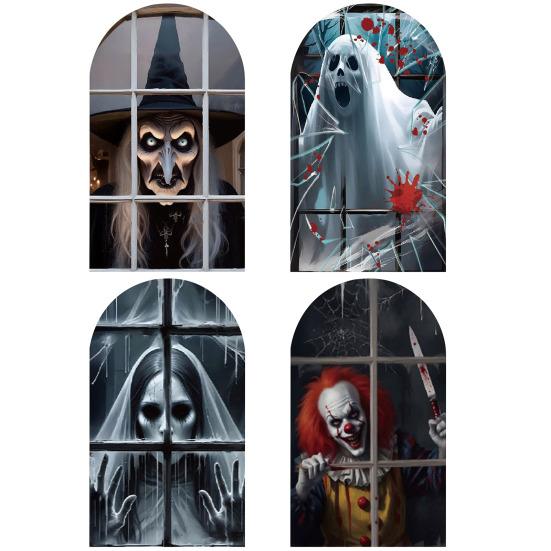 Halloween Ghost Decoration Spooky Light-up Wall Decor Lighted Hologram Scary Witch Clown for Horror Themed Party Haunted House Decoration