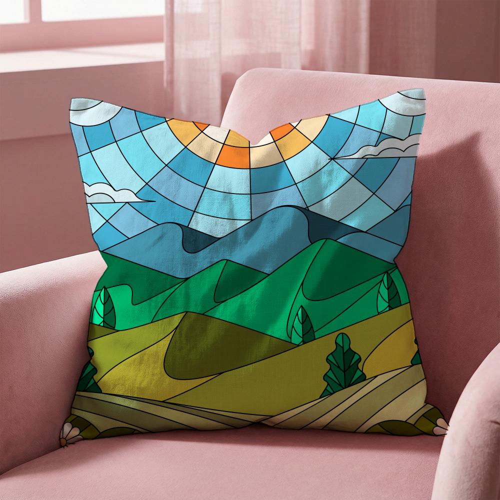 Colorful Geometric Landscape Cushion Cover Multi-Scene Pillow Cover for Home & Car - Reversible, Soft & Durable for Daily Use
