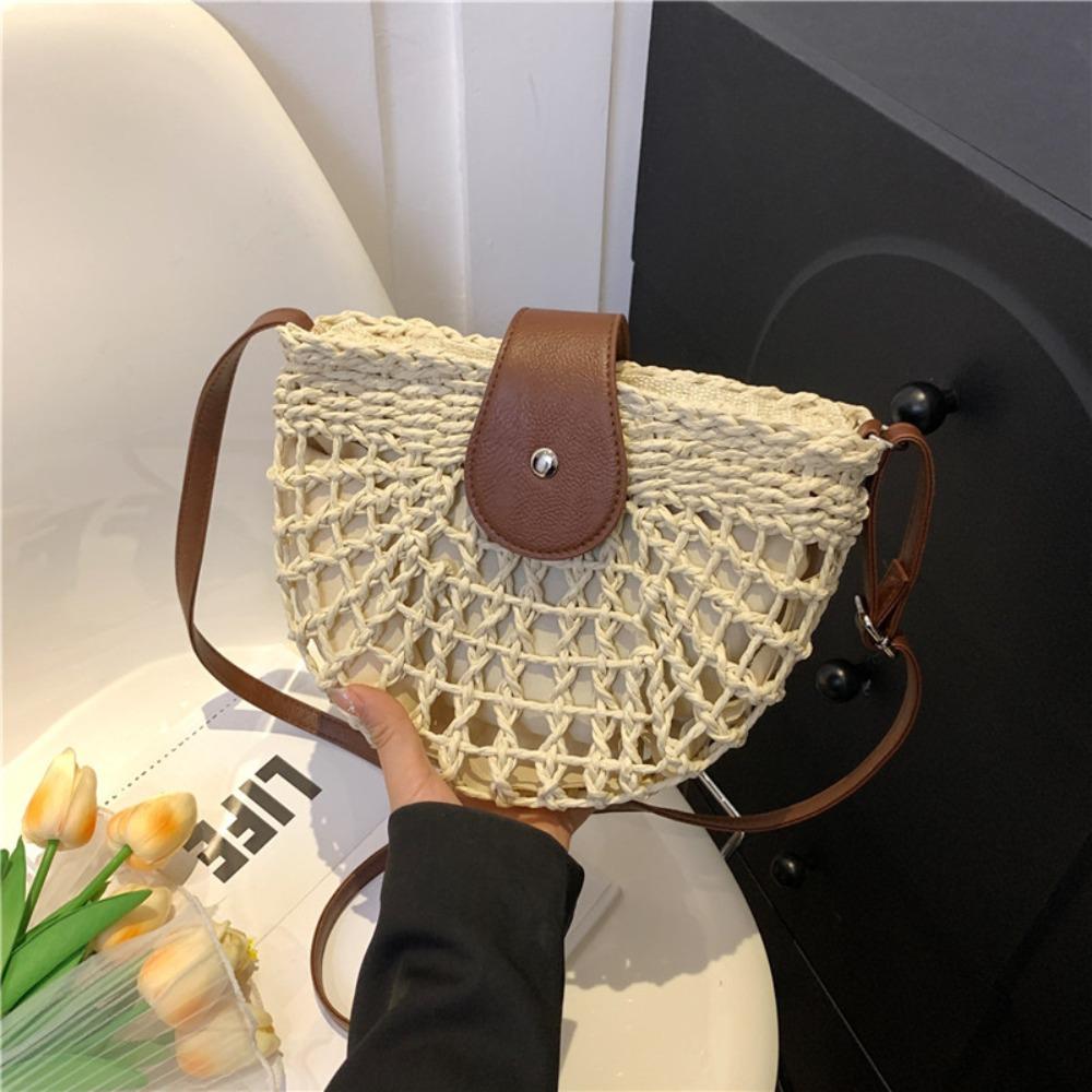 

Rattan Semicircle Crossbody Bag Hollowed Out Beach Bag Simple Weave Straw Shoulder Bag Picnic
