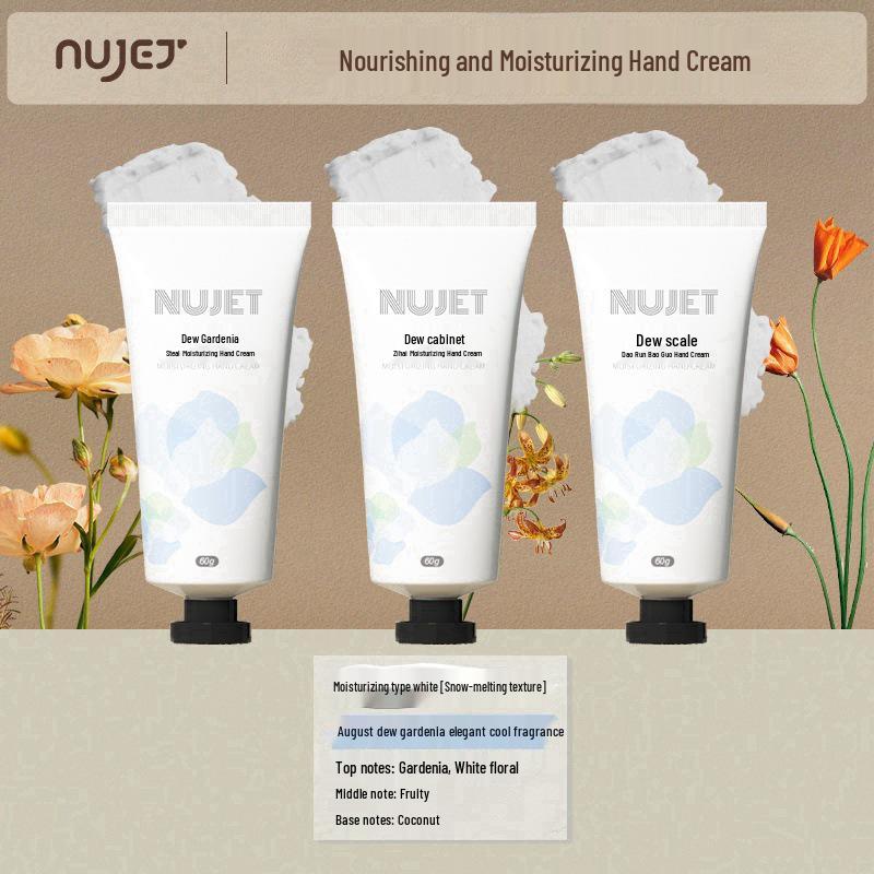 NUJET Snow Melt Fragrance Hand Cream Set: Sea Salt, Rose, Gardenia - 3 pcs, 60g each. Moisturizing & Hydrating Formula for Women.