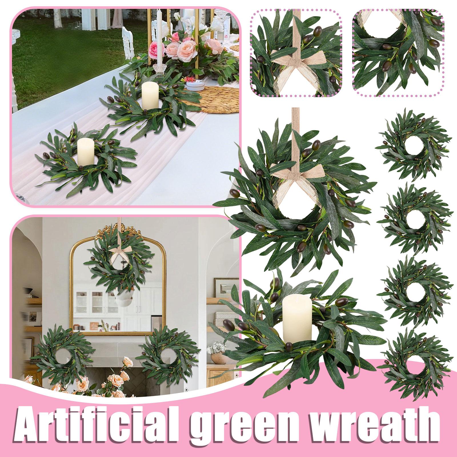 Set Of 6 Artificial Green Olive Candle Ring Wreaths One Size