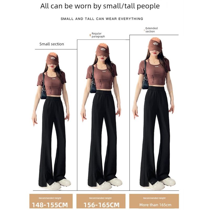 Flared Sports Pants for Women 2026 Spring/Summer New High-Waisted Drapey Plus-Size Petite Casual Narrow-Cut Split Hem Banana Pants