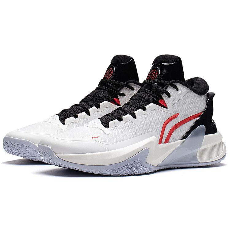 Lining Lightweight High Shock Absorption Anti-Slip Wear-Resistant High-Top Basketball Shoes Men Sneakers White Black Red ABAS097-2