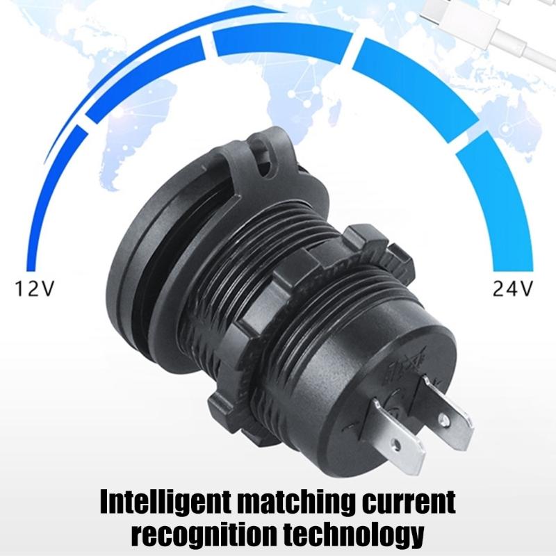 Car USB Charging Socket with Waterproof Caps Voltmeter 12V-24V USB Port for Marine Double QC3.0+Double PD Type-C Outlet