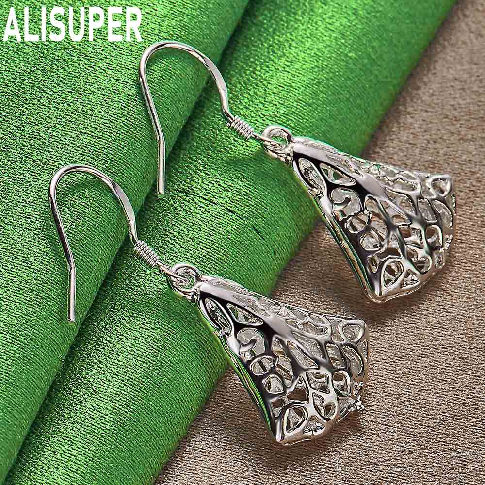 925 Sterling Silver Chinese Style Hollowed-Out Triangle Fan Earrings - Fashionable Banquet Jewelry