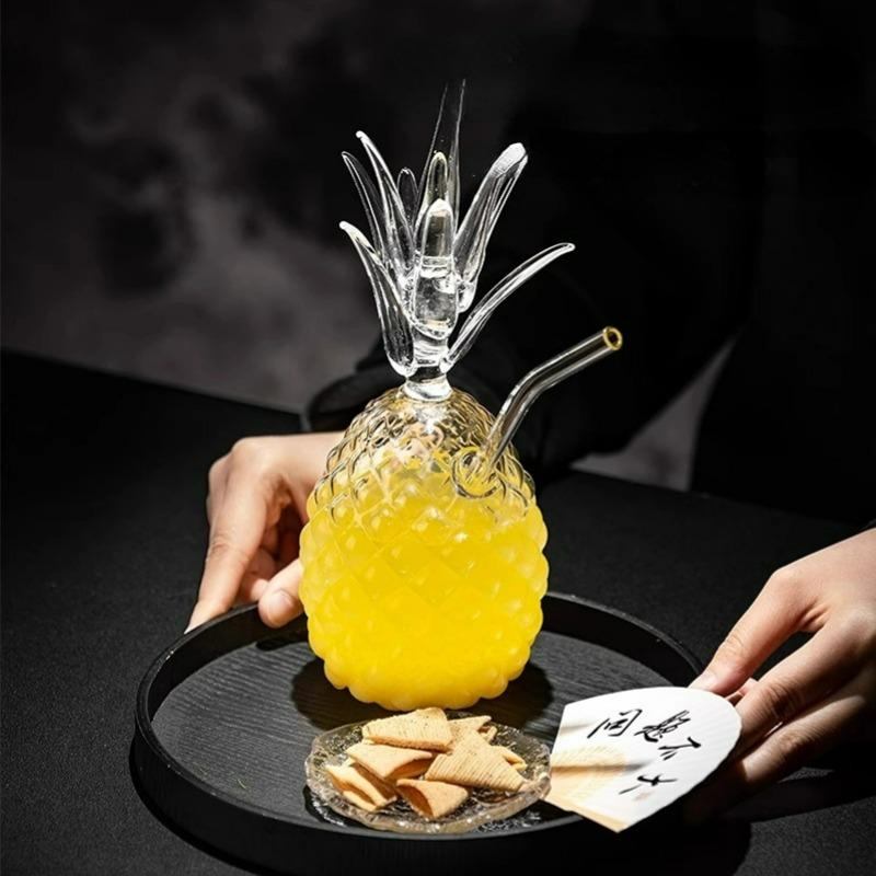 Bicchieri da Cocktail Ananas Creativi, Bicchiere in Vetro Embossato di Alto Valore, Bicchiere Divertente per Succhi con Cannuccia, Bicchieri da Vino Personalizzati