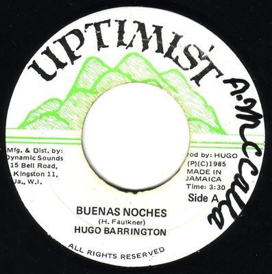 7inch Record HUGO BARRINGTON  Buenas Noches NONE Uptimist 1985 Jamaica Reggae Ska  Dub Used