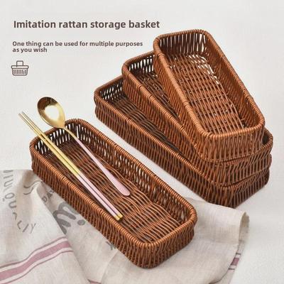 Imitation Rattan Kitchen Drawer Organizer: Tableware & Utensil Storage Basket