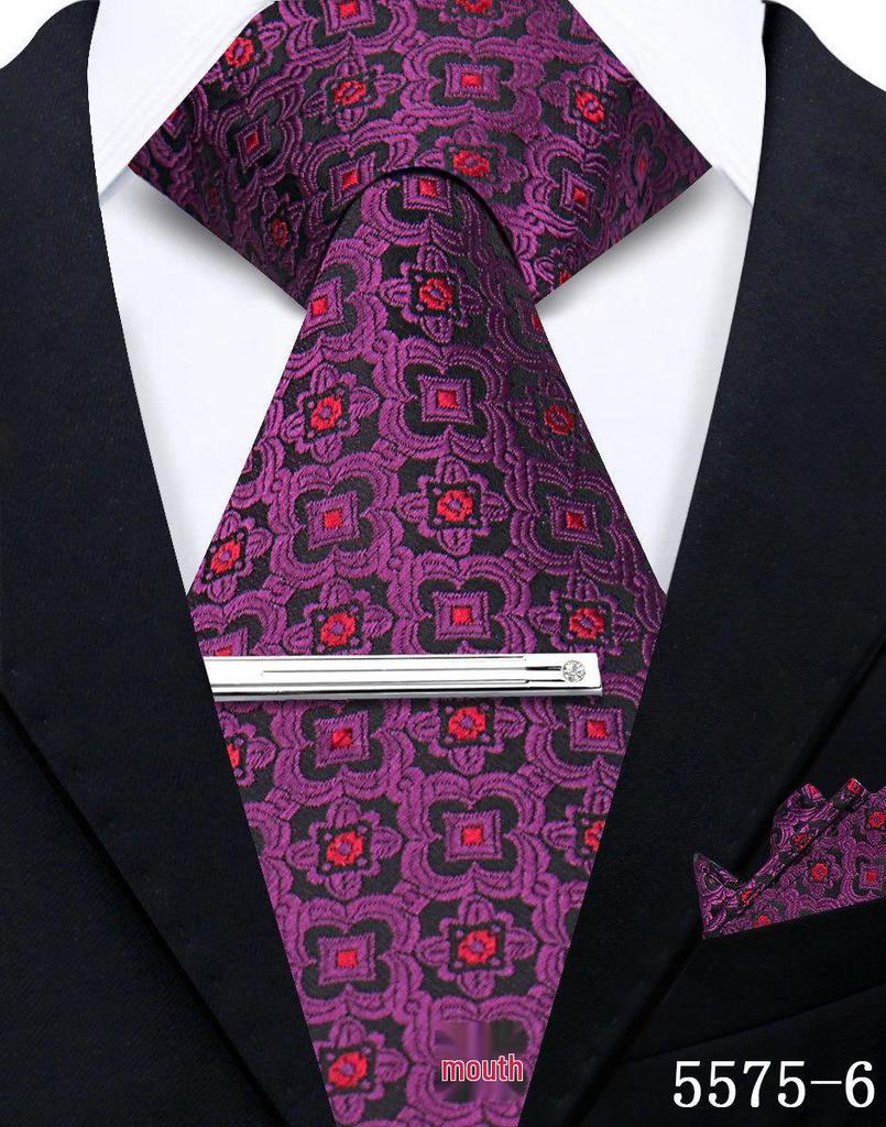 Men's Retro Floral Tie, Pocket Square & Tie Clip Set for Weddings