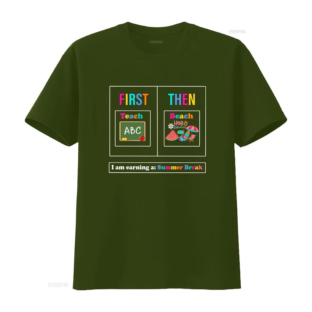 First Teach Then Beach T Shirt We Funny Teacher Summer Vacation Break Vintage Washed Streetwear Fashion Soft Homme Versatile