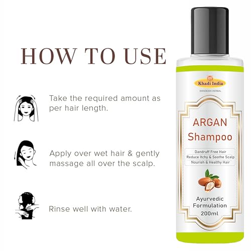 Shampoo Khadi Argan - Olio di Argan Marocchino per Nutrizione Profonda e Controllo dell'effetto crespo - 100% Naturale, Senza Solfati, Senza Parabeni - Capelli Lisci e Lucidi - 20
