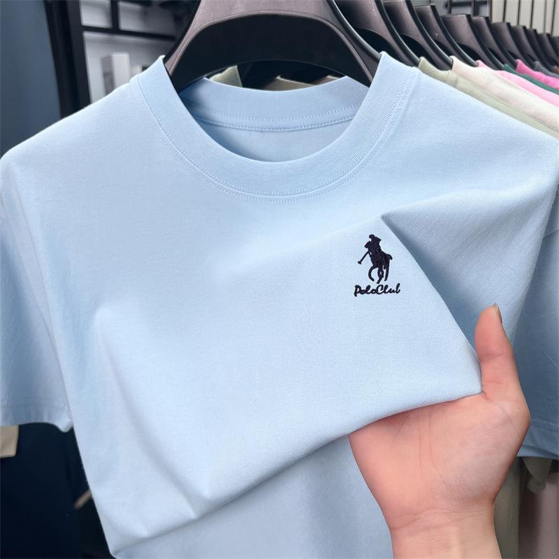 Paul Men's 100% Cotton Crew Neck Embroidered Summer T-Shirt - Sweat-Absorbent, Breathable, Casual Short Sleeve for Middle-Aged Men