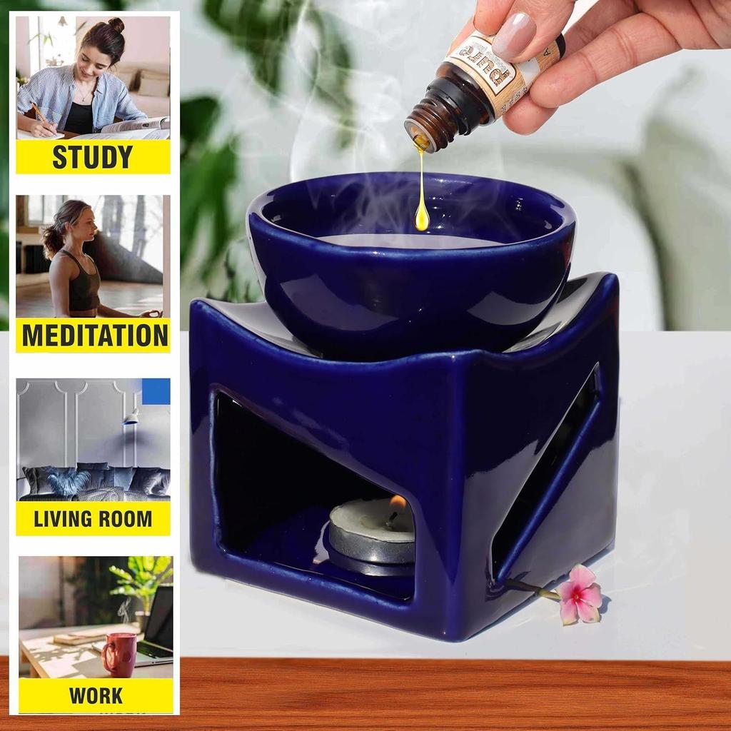 Ceramiczny gliniany świecznik do aromaterapii, dyfuzor do olejków, miseczka bardzo duża, z 1 podgrzewaczem, 4,25 cala, (niebieski)