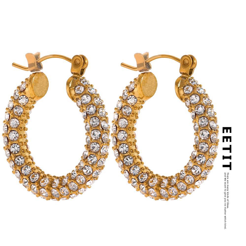 

Eetit Роскошные микро-блестящие циркониевые кольца из нержавеющей стали, серьги-обнимашки, стильные очаровательные серьги в корейском стиле, модные ювелирные изделия для женщин