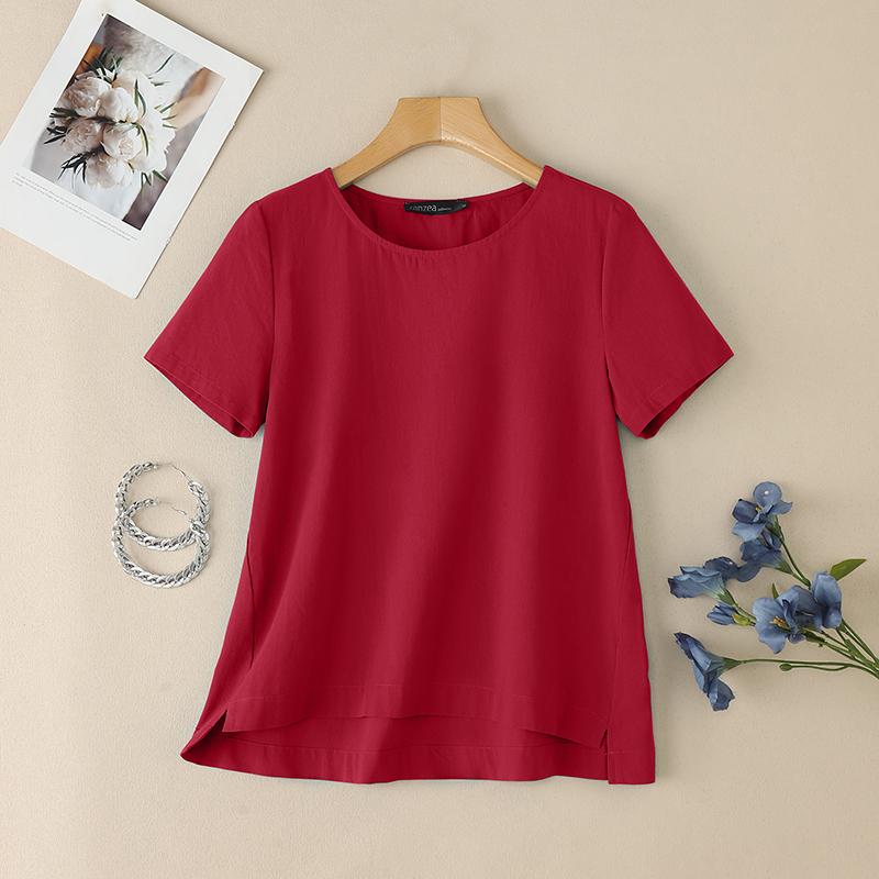 

ZANZEA Женские повседневные летние хлопковые топы с коротким рукавом и круглым вырезом 4XL